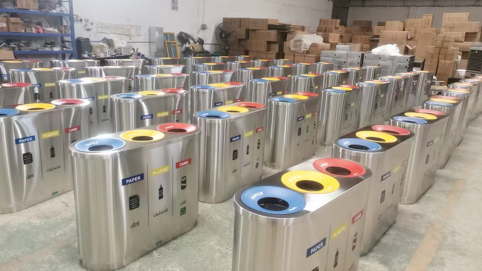 Kuge Commercial Outdoor Stainless Steel Open Top 3 in 1 Recycle Bin