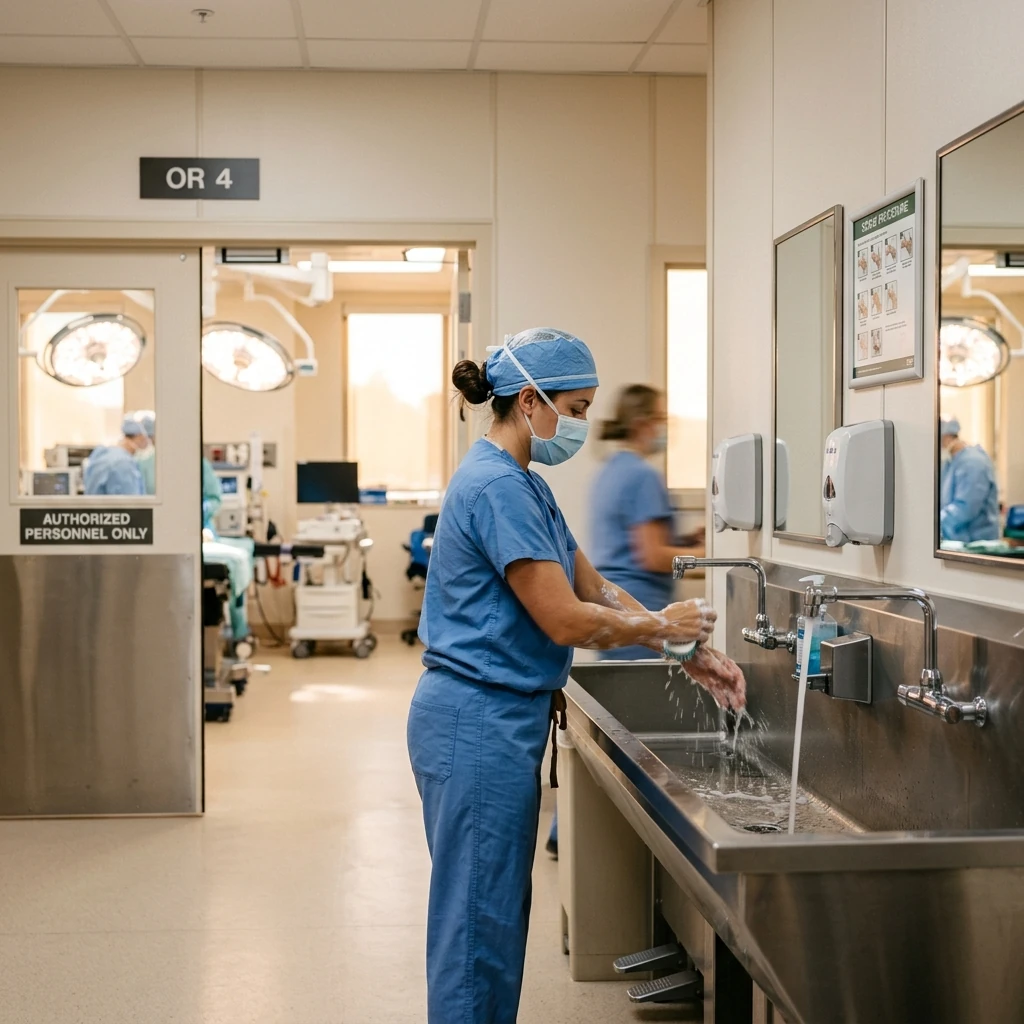 Operating room changing area and scrub sink: Surface hygiene standards for medical-grade stainless steel