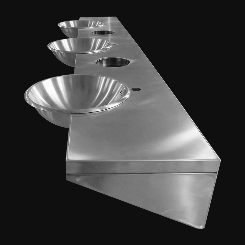 Stainless Steel Wash Basin with Trash Can for Public Hygiene Facilities