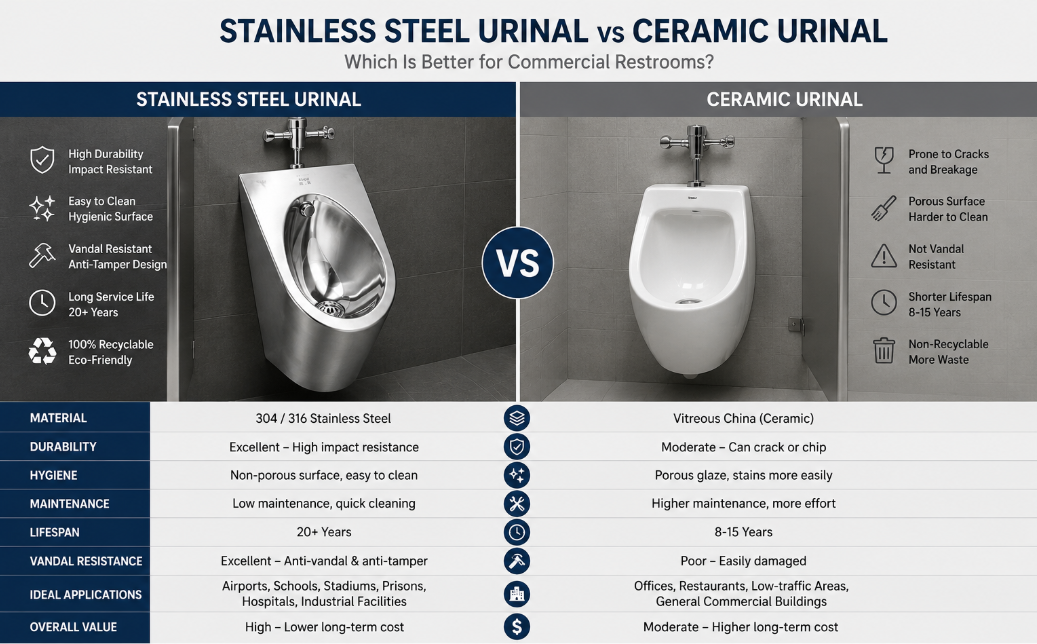 Stainless Steel Urinal vs Ceramic Urinal: Which Is Better for Commercial Restrooms?