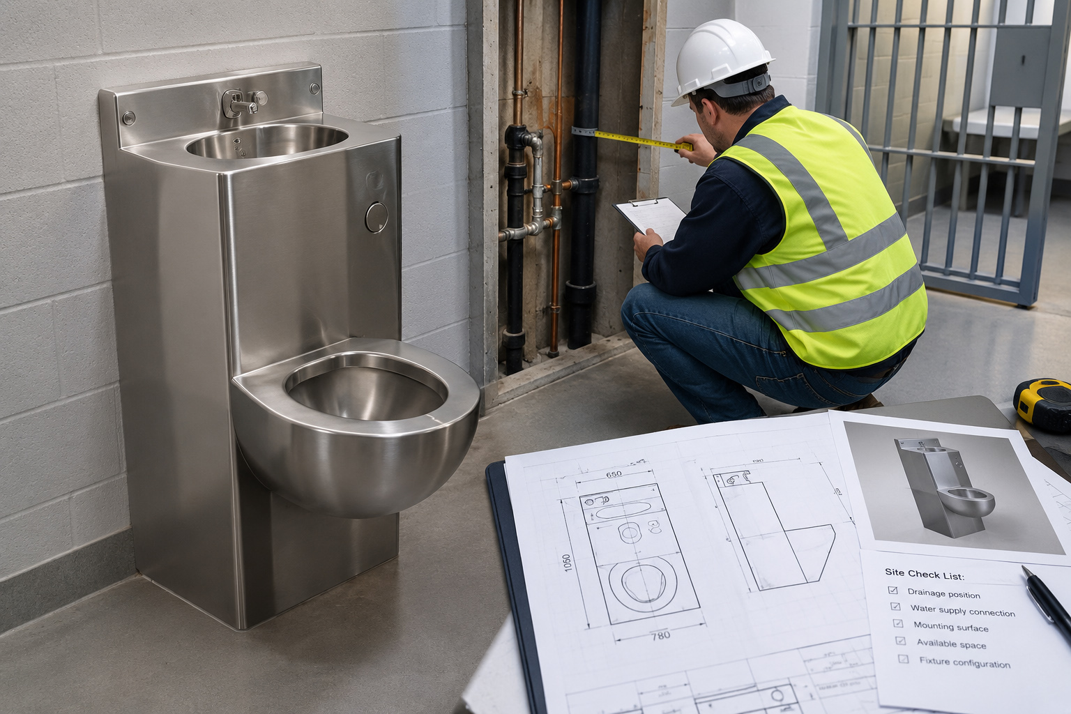 Remplacement des toilettes-éviers de prison : vérification des raccordements existants avant de commander