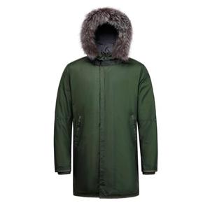 Jachetă lungă pentru bărbați și haina cu blană de vulpe pe glugă