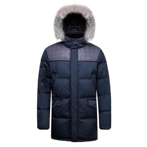 Men's Duck Down Long Winter Coat Blue Frost Fox Fur