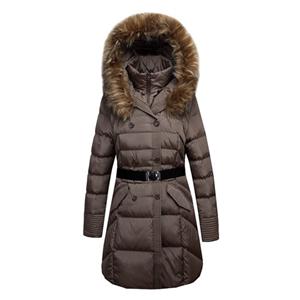Женская длинная стеганая куртка-парка с искусственным мехом на зиму