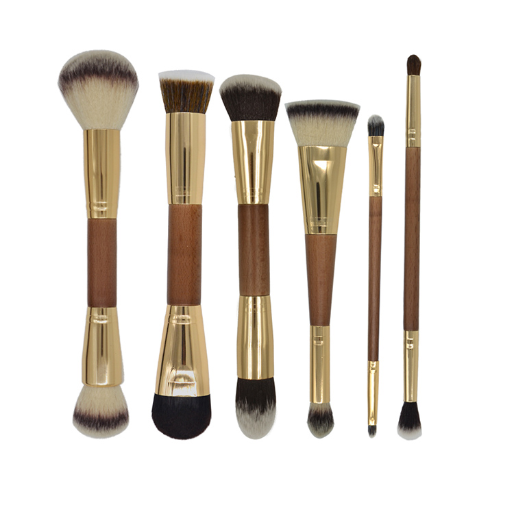 High Quality Portable Travel Cosmetic Beauty 6pcs Double Sided Makeup Brush Set