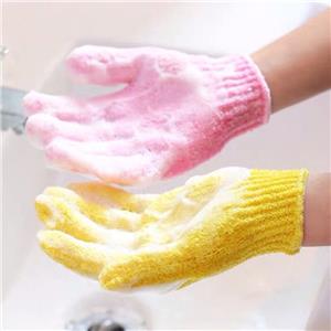 Anpassad grossist Korea Pink Five Fingered Body Gentle Nylon Bath Shower Exfoliating Handskar