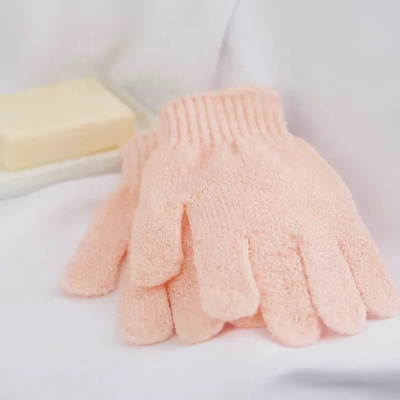 Custom Wholesale Korea Pink Five Fingered Body Gentle Nylon Bath Shower Exfoliating Gloves