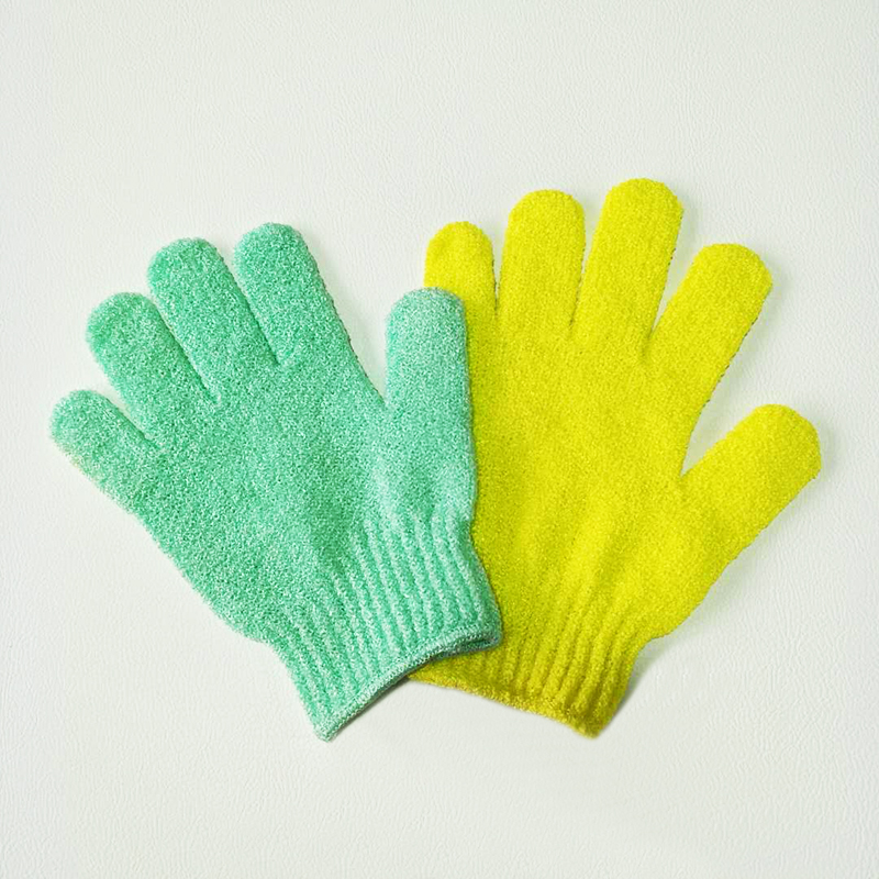 Custom Wholesale Korea Pink Five Fingered Body Gentle Nylon Bath Shower Exfoliating Gloves