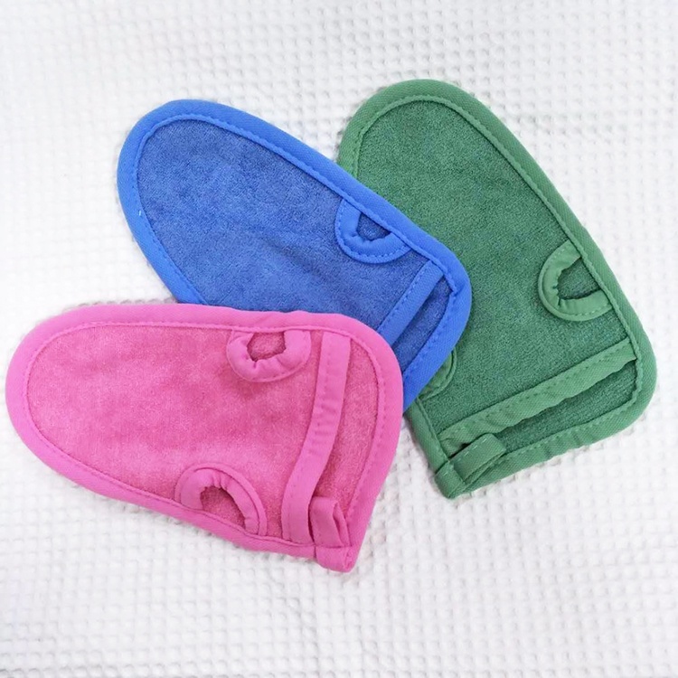 Custom Korean Spa Private Label Hammam Shower Body Scrub Double Sided Viscose Mitt Black Pink Bath Exfoliating Gloves