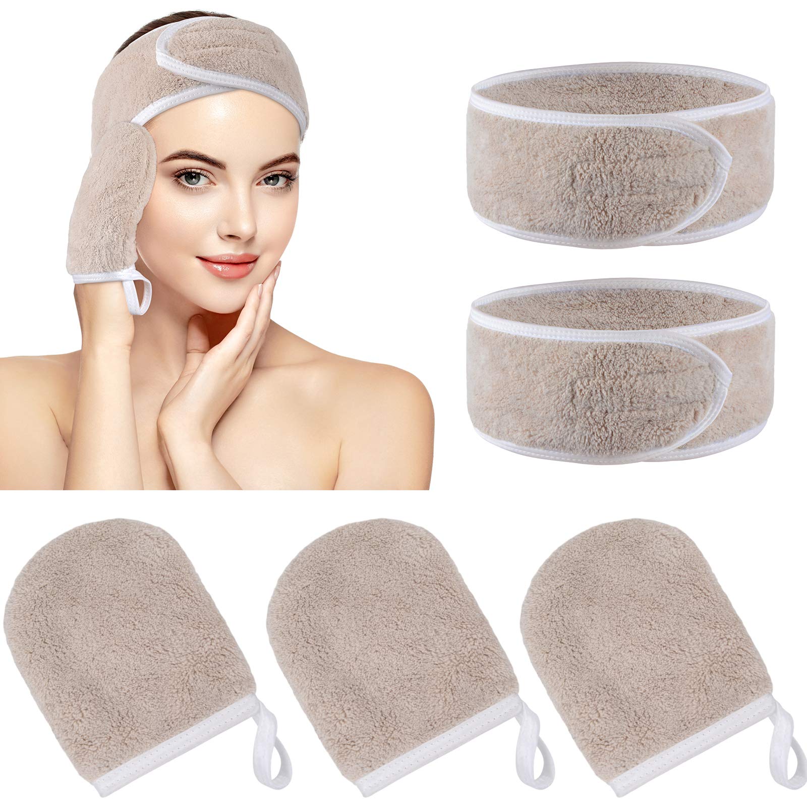 Reusable microfibre facial mitts sets with headbands