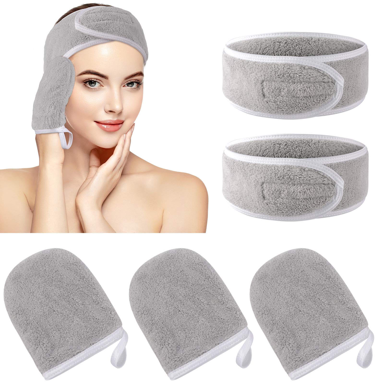 Reusable microfibre facial mitts sets with headbands