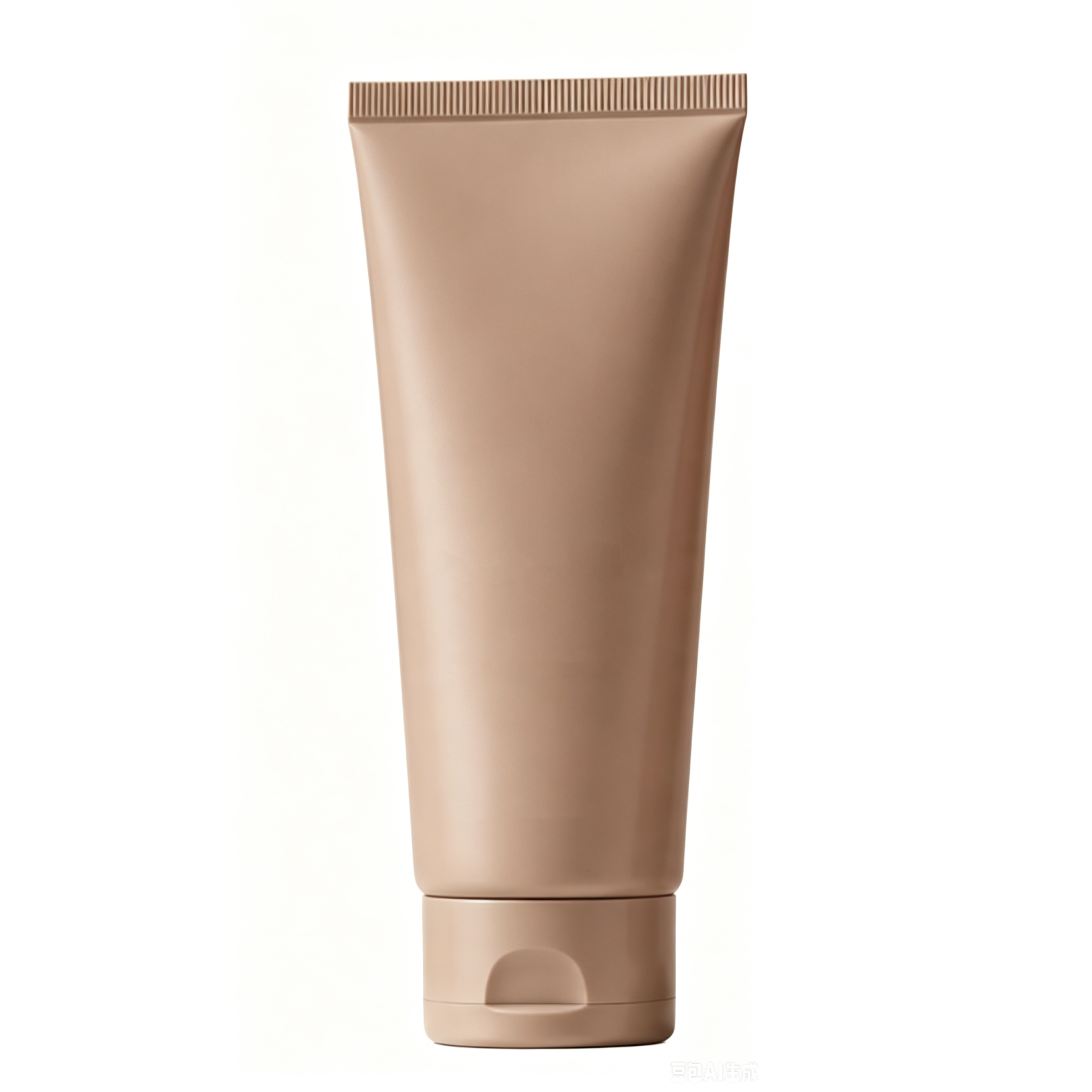 Matte nude beige soft squeeze cosmetic tube with ribbed flip cap for lotion cream cleanser and self-tanning product packaging