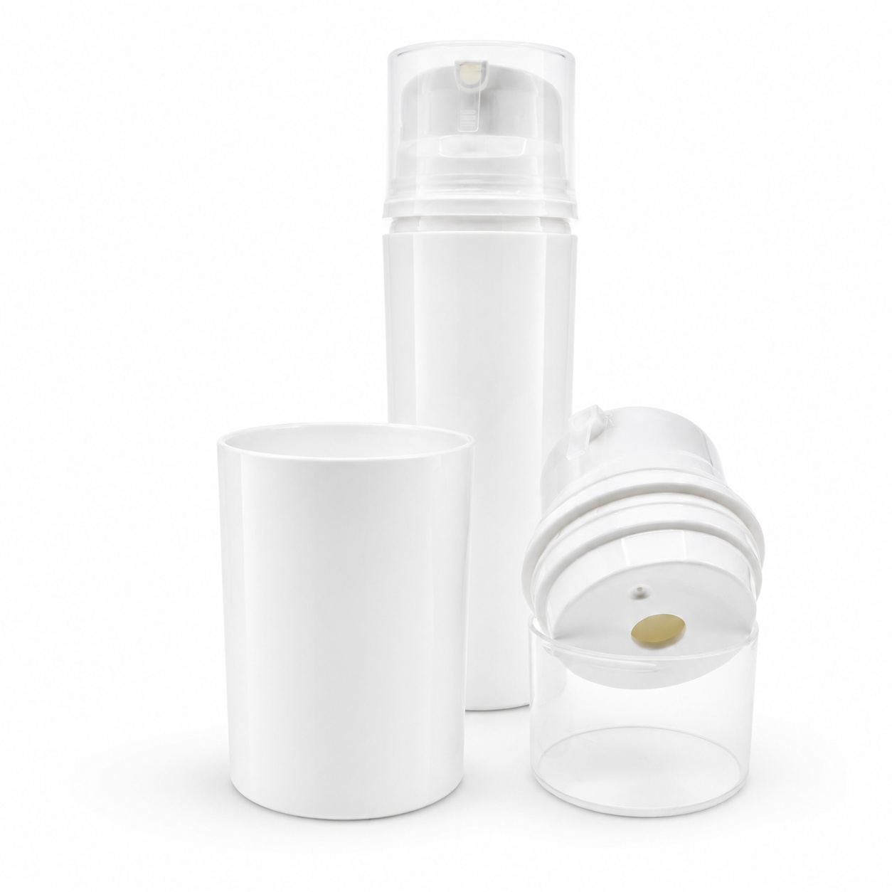 White Airless Pump Bottle with Clear Cap for Skincare and Cosmetic Packaging