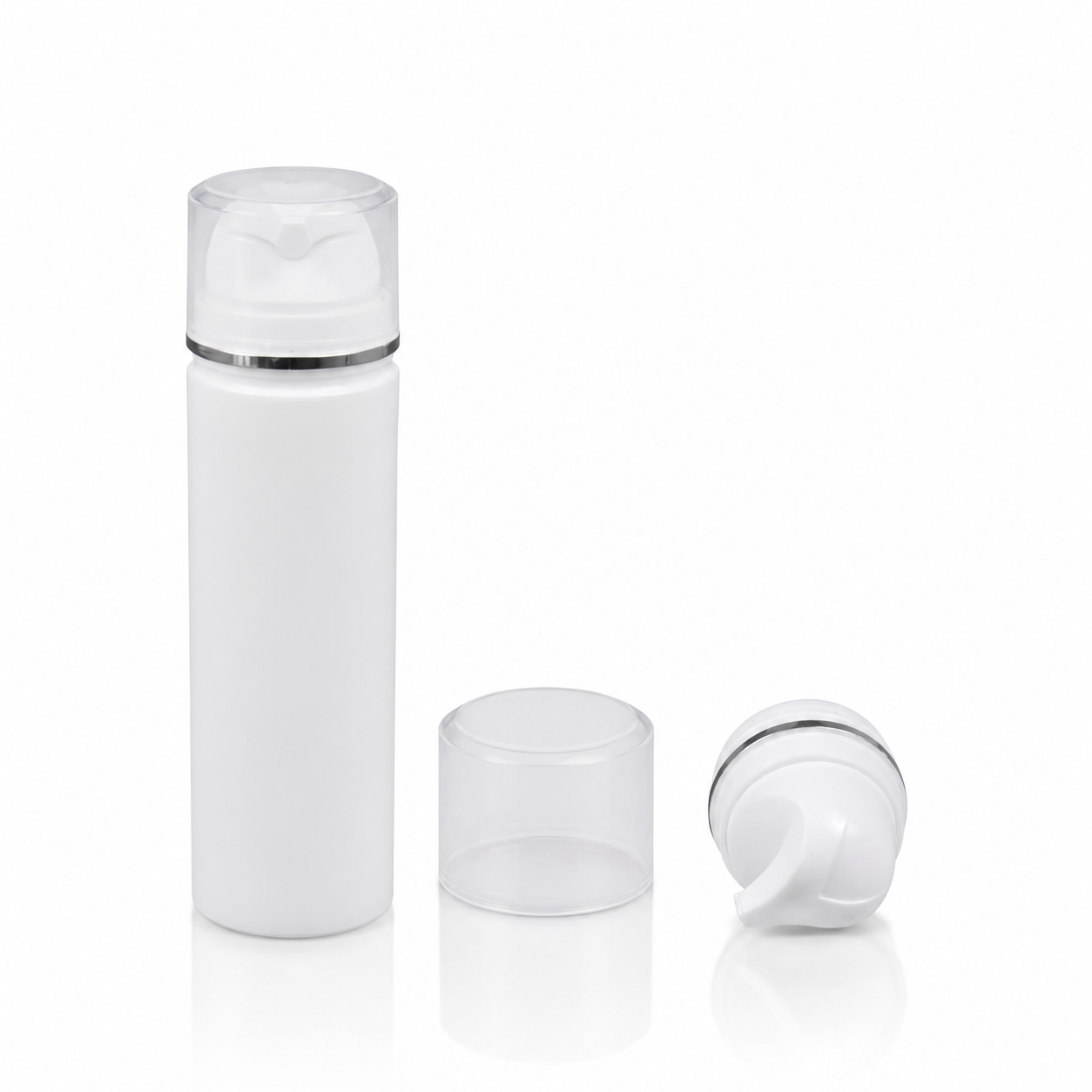White Airless Pump Bottle with Clear Cap for Skincare and Cosmetic Packaging