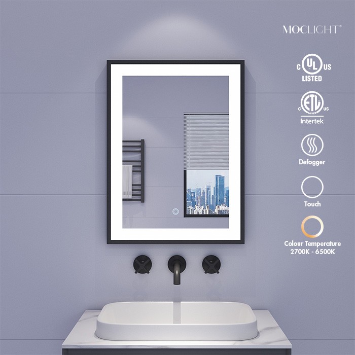 specchio da bagno con cornice nera
