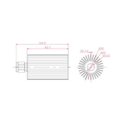 Carga ficticia para dispositivo pasivo de 50 W con rango de frecuencia de CC a 3700 MHz