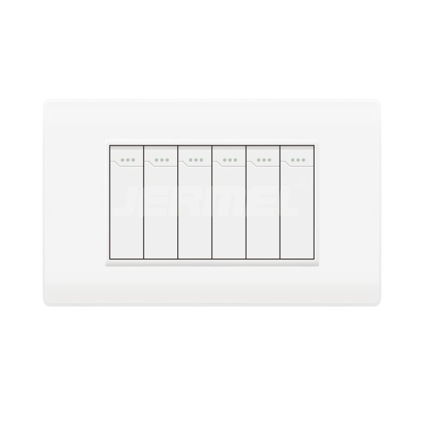 10-16A 110-250V 6 Gang 2 Way Standard Wall Switch Household Switch With Silver Circle.