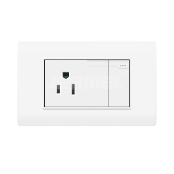 Standard 2 gang 2 way Wall Switch With Single Socket 110-250V