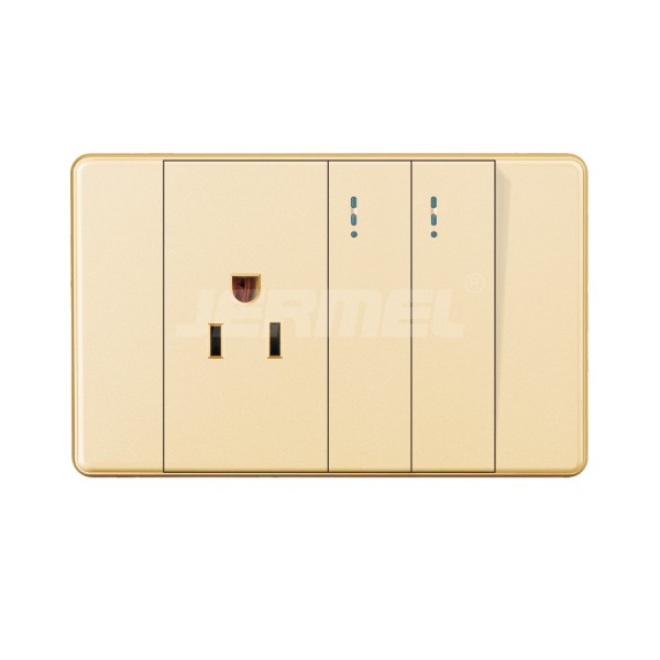 Standard 2 gang 2 way Wall Switch With Single Socket 110-250V