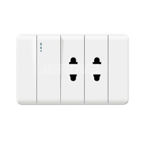 10-16A 110-250V 1 Gang 1 Way Functional Home Power Switch+double Universal Socket Without Grounding