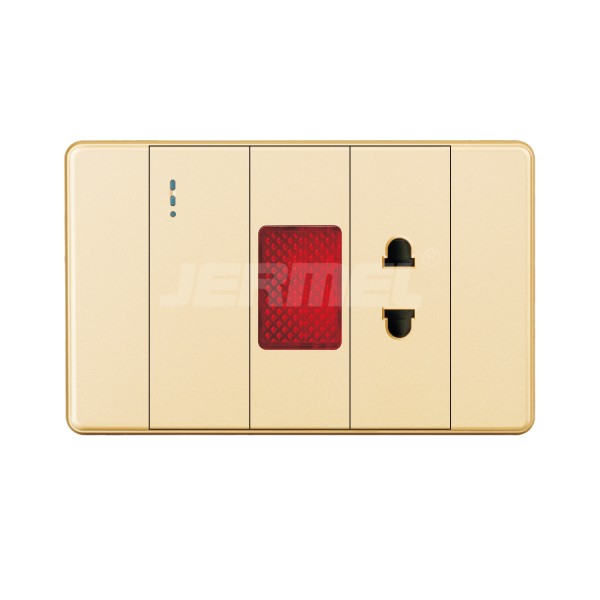 10-16A 110-250V 1 Gang 2 Way Wall Switch+indicator Light+1 Gang Universal Socket Without Grounding