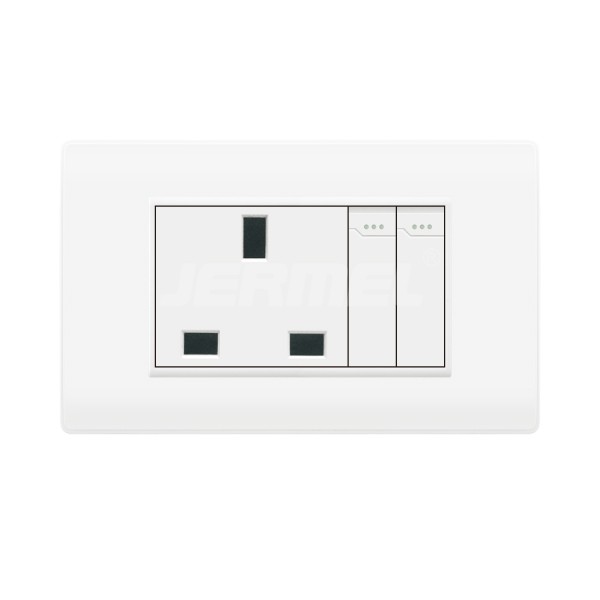 10-16A 110-250V Pc Material 2 Gang 2 Way Wall Switch+13A Square Pin Socket