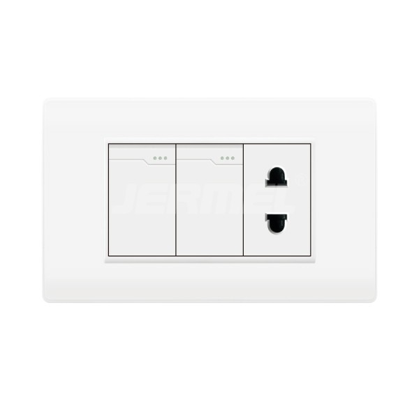 10-16A 110-250V Home Power 2 Gang 2 Way Wall Switch+1 Gang Universal Socket Without Grounding