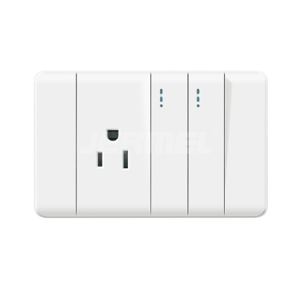 2 gang 1 way Standard Home Power Switch With Single Socket Wall Switch+Wall Socket
