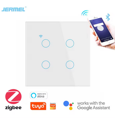 Tempered Glass Panel Zigbee Bluetooth Smart Home Alexa Remote Control Wall Switch WiFi Home Lights Smart Switch