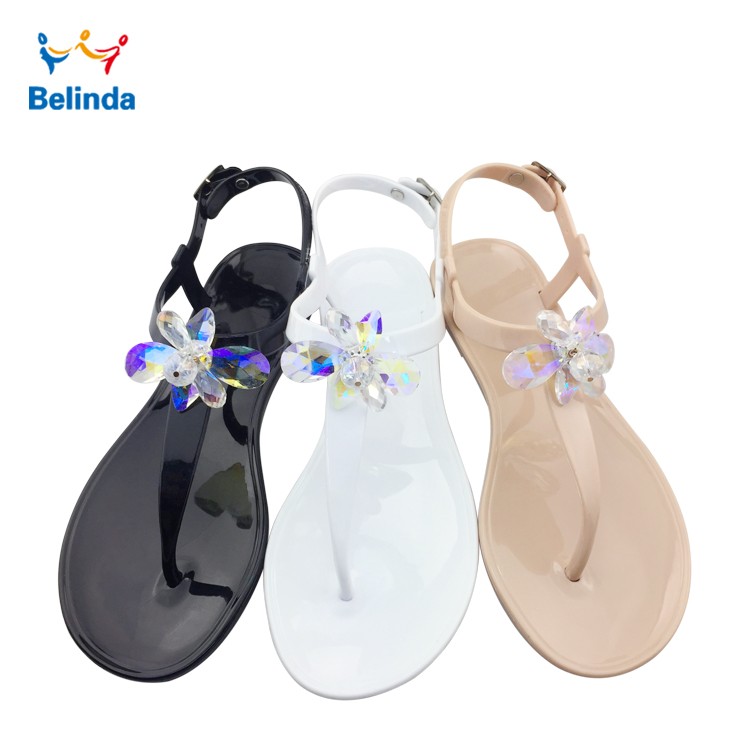 Ladies Shoes 2020 Color Rhinestone Jelly Flat Sandals
