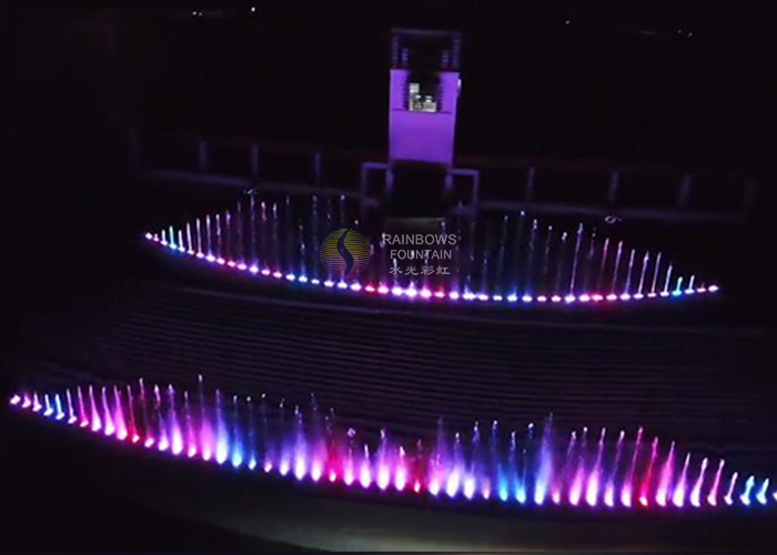 outdoor fountain with lights