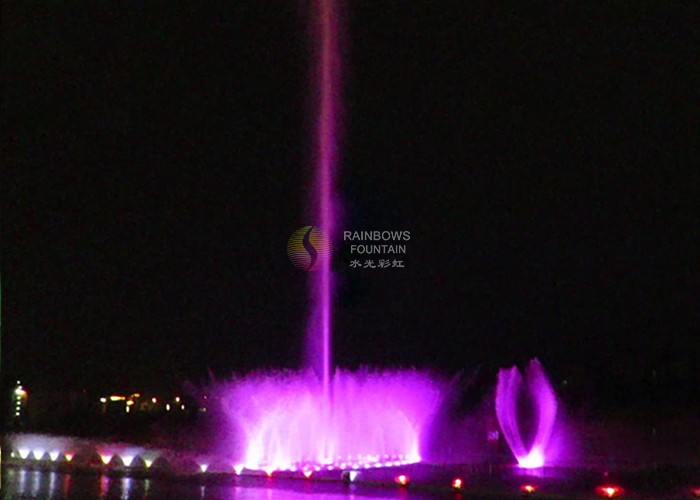 Fuente de agua de chorro más alta del parque con luces para la decoración del lago