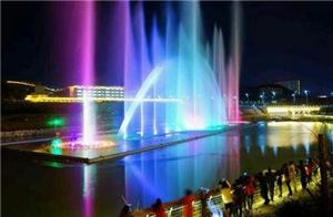 Modern large musical floating water fountain and water screen movie projection show for TONGREN RIVER, GUIZHOU
