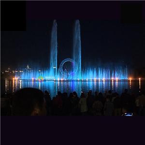 Fuente de agua de baile musical Big O Show de Kazajstán con luces LED que cambian de Color y proyección de holograma láser 3D