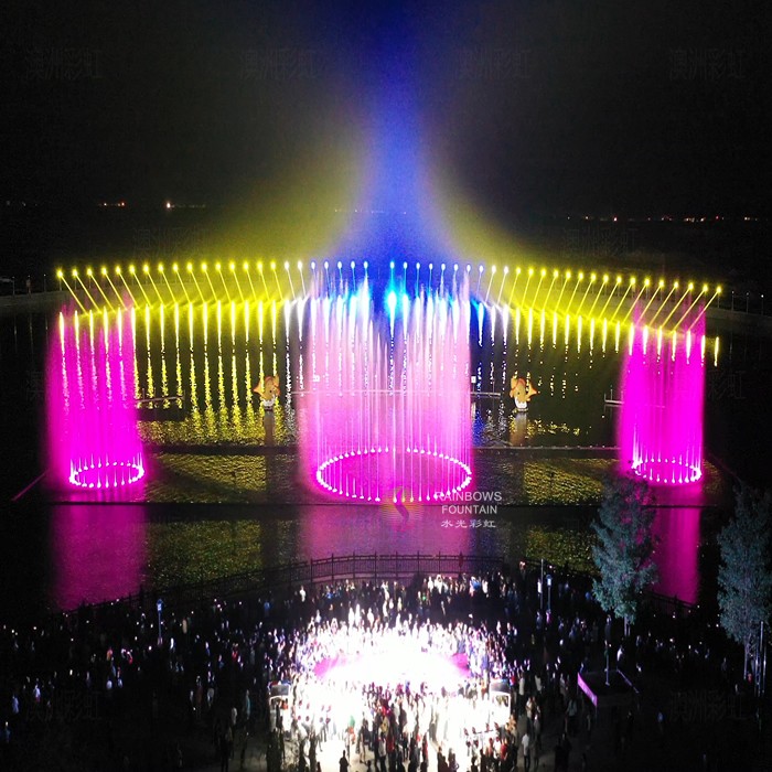 Grande fonte de água de dança 3D musical ao ar livre, show de água multimídia flutuando no lago Laiyuan