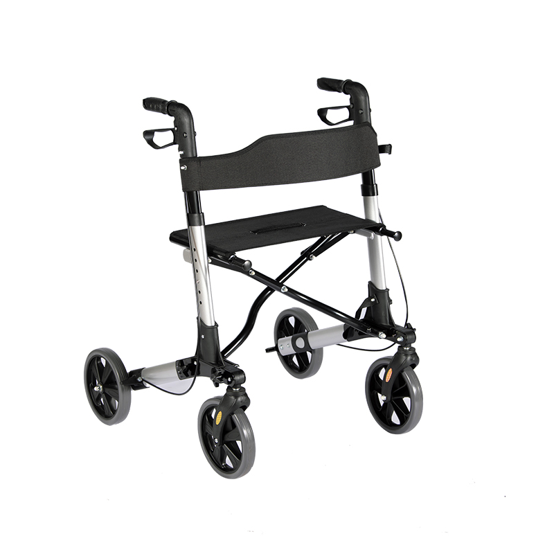 Double Folding Shopping Aluminum Rollator with 8-inch Wheels and Handles
