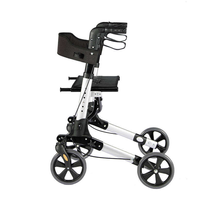Double Folding Shopping Aluminum Rollator with 8-inch Wheels and Handles