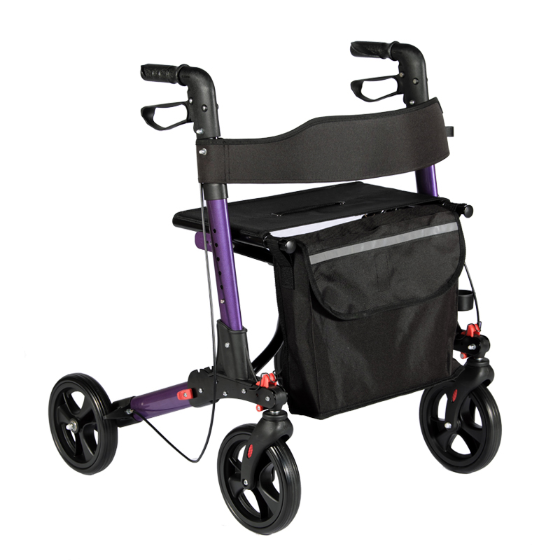 Aluminum Double Folding Medical Products Rollator With Perfect Fit Size System & Adjustable Height Handle