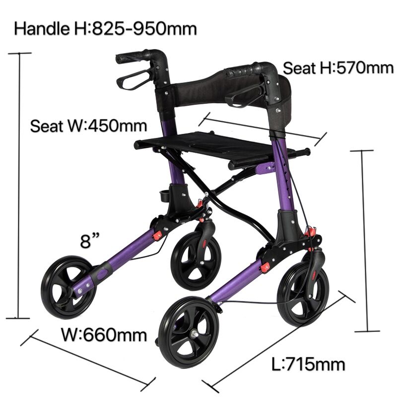 Aluminum Double Folding Medical Products Rollator With Perfect Fit Size System & Adjustable Height Handle