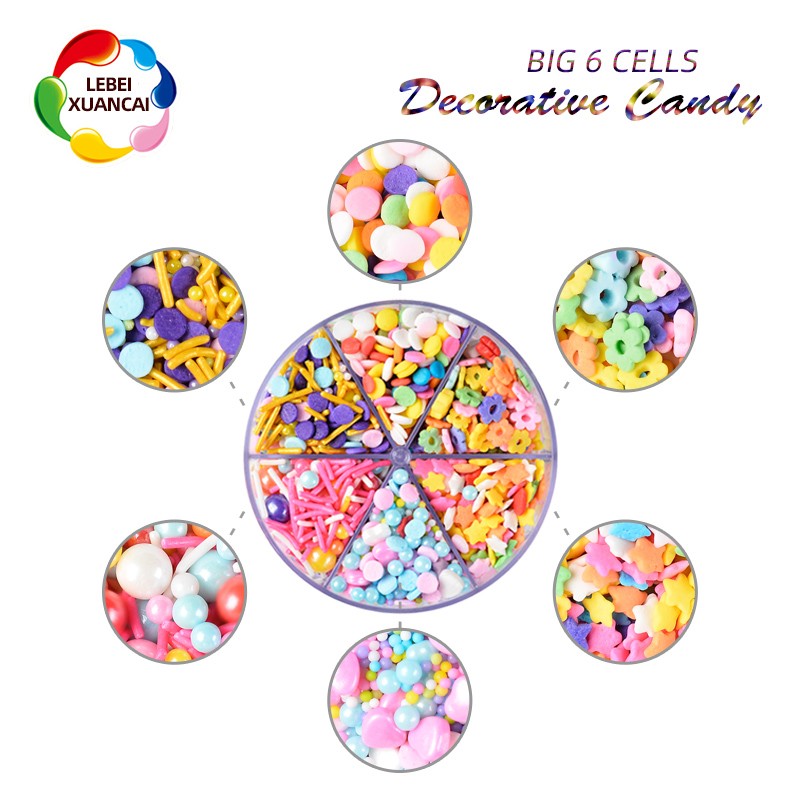 6 Cells Bottles Rainbow Sprinkles Candy