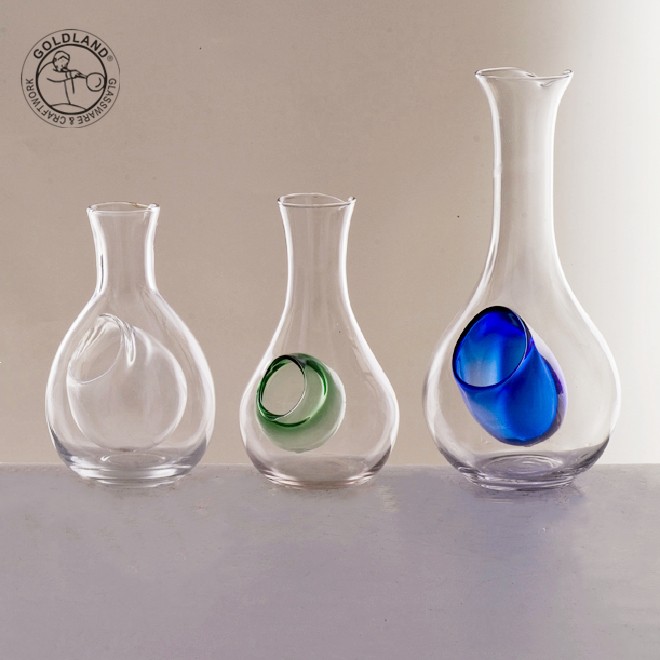 Handmade Cold Sake Glass Carafe With Blue Ice Pocket