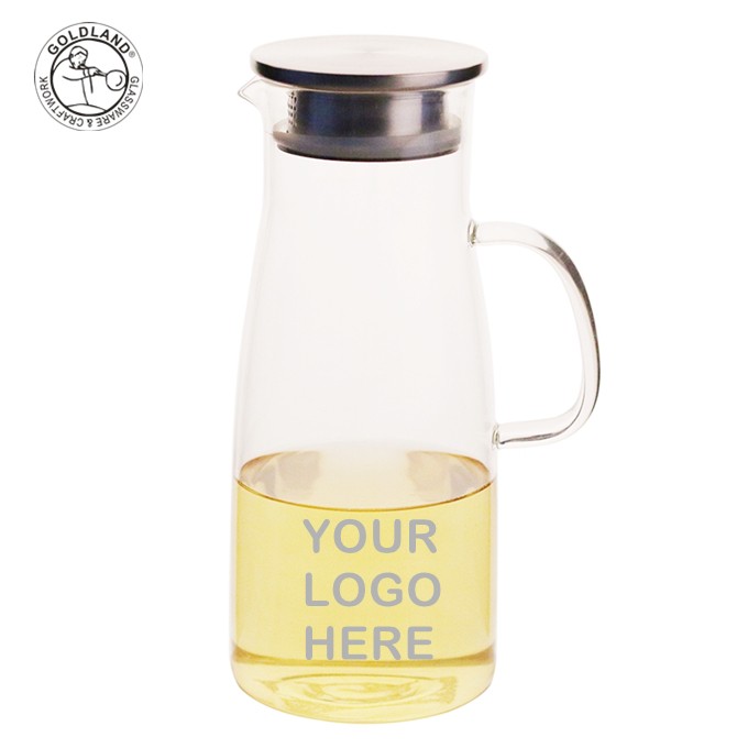 Large Borosilicate Glass Pitcher With Stainless Steel Lid