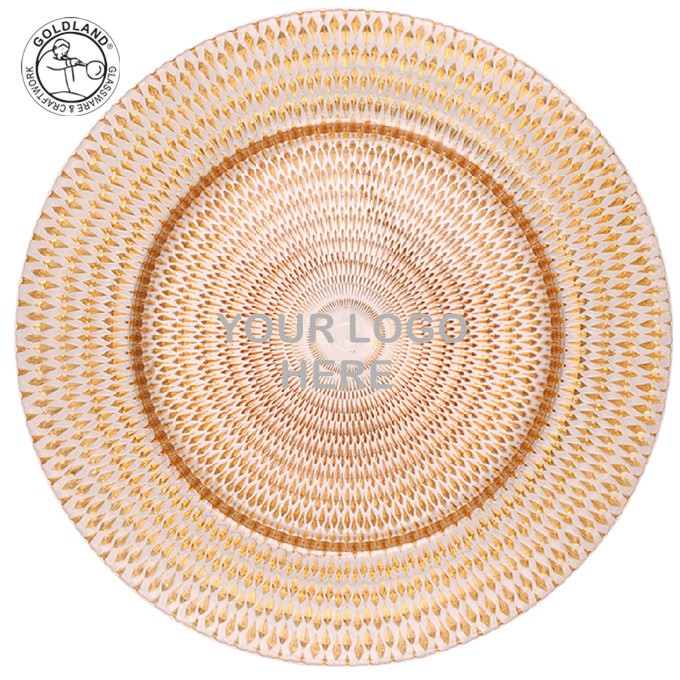 Китай 13-дюймовая золотая круглая стеклянная декоративная пластина для зарядного устройства для ужина, производитель