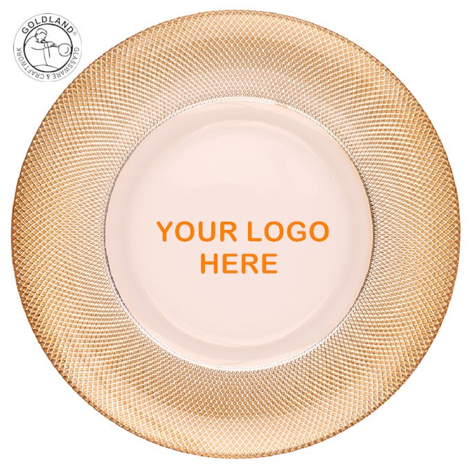 Round Rose Gold Rimmed Clear Glass Dinner Plates