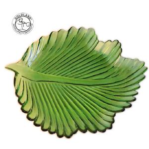독특한 잎 모양의 녹색 컬러 유리 장식 접시