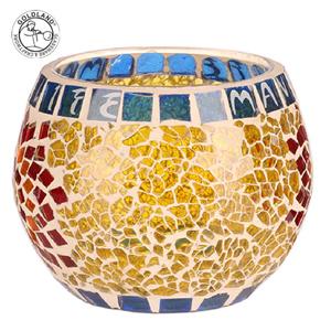 欧式彩色马赛克玻璃蜡烛杯复古马赛克圆形玻璃摆件定做