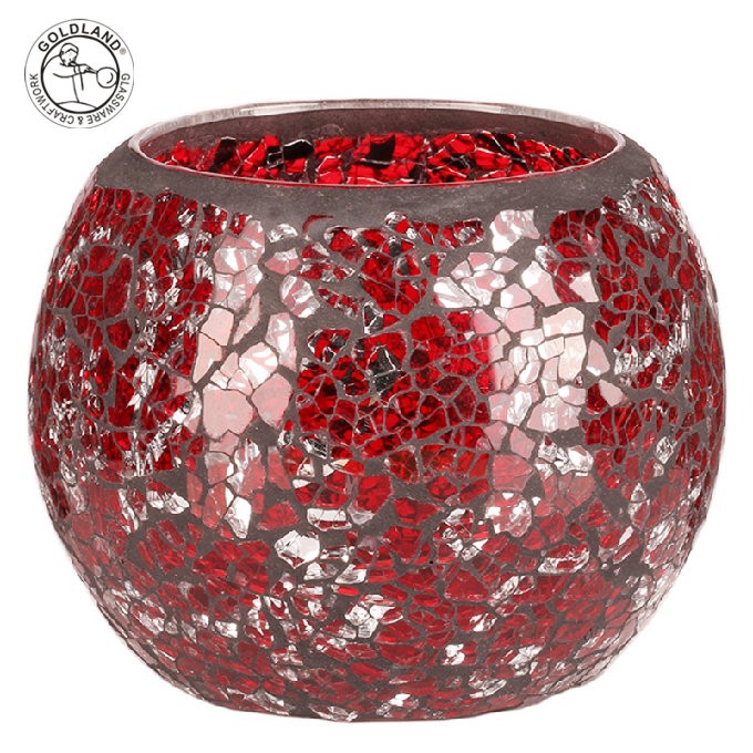Votive Round Red Mosaic Glass Tealight Candle Holder