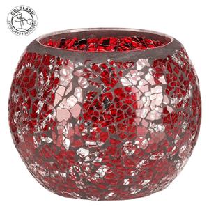 Candelero votivo redondo de cristal de mosaico rojo