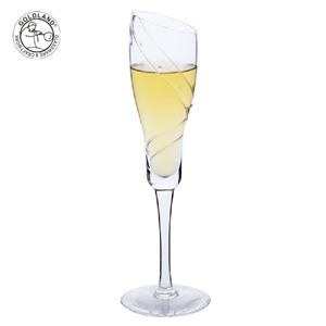 人工吹制斜口螺旋水晶玻璃香槟杯创意浮雕玻璃香槟杯