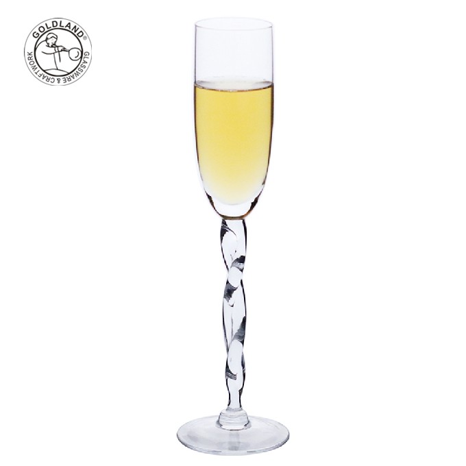 Copo para taça de champanhe com haste trançada exclusiva soprada à mão